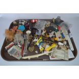 Tray Lot of Small Collectables; Wade, Babycham, Pens, Commemorative Coins, Pin Badges, etc.