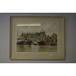 Framed Watercolor "Princes Dock Hull" by Harry Hudson Rodmell