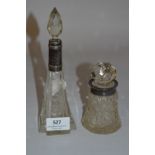 Glass Scent Bottle and an Oil Bottle with Silver Rims