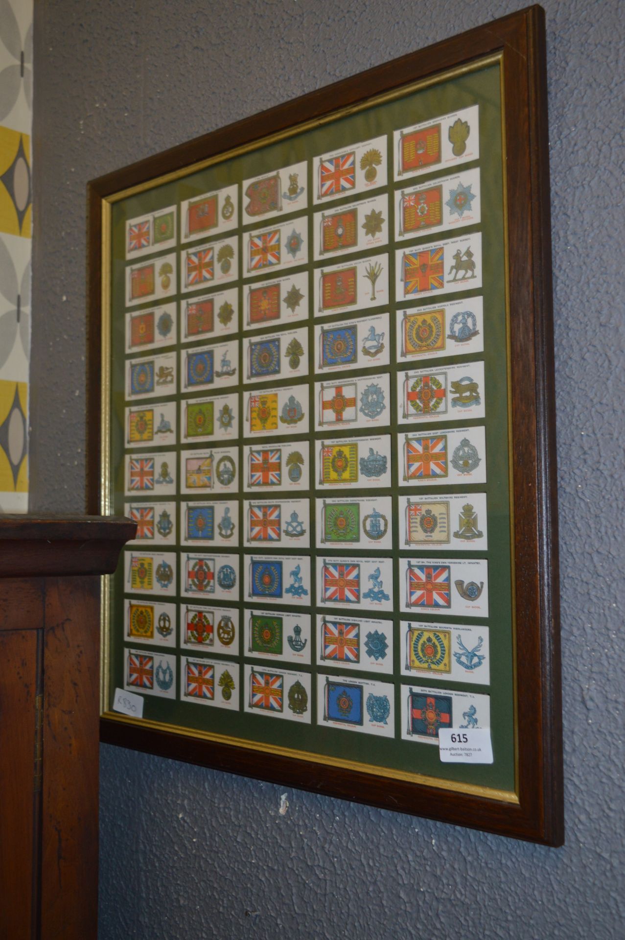 Framed Cigarette Cards Set of Military Flags and Badges