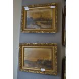 Pair of Oils on Canvas "Country Scenes" Signed F. Arnold