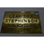 Brass Wall Plaque; Leak Till Stephenson Solicitors