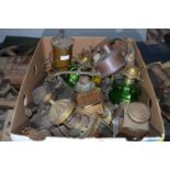 Box Containing a Large Collection of Oil Lamps and Accessories