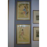 Pair of Japanese Watercolours "Japanese Ladies"