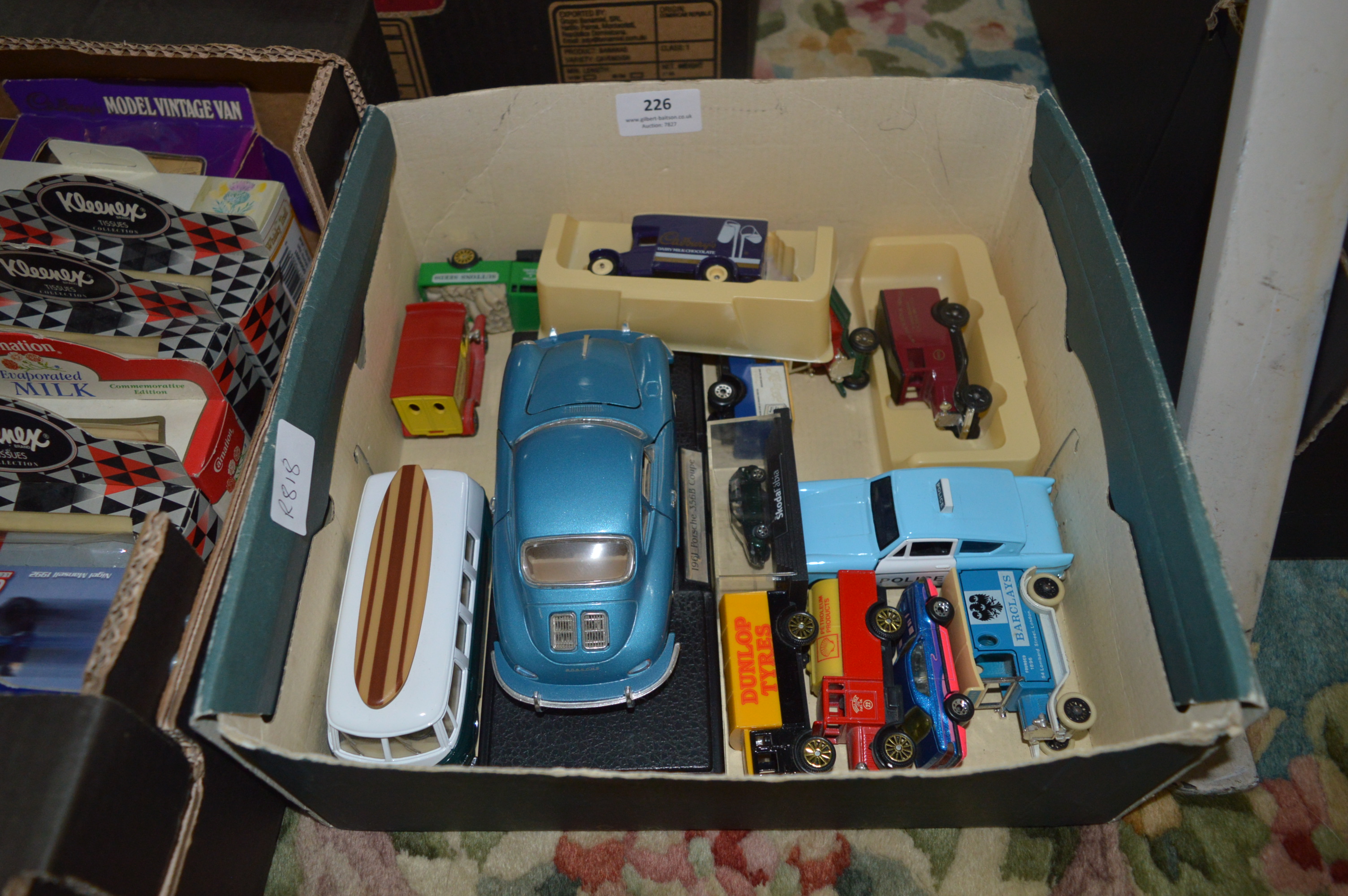 Box Containing Loose Days Gone Diecast Vehicles and a Porsche 356b Coupe