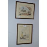 Two Framed Watercolours "Trawler and Fish Docks" Signed Waite '85