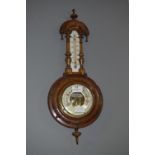 Walnut Case Carved Banjo Barometer