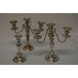 Pair of Three Branch Silver Plated Candelabra and Single Candlestick