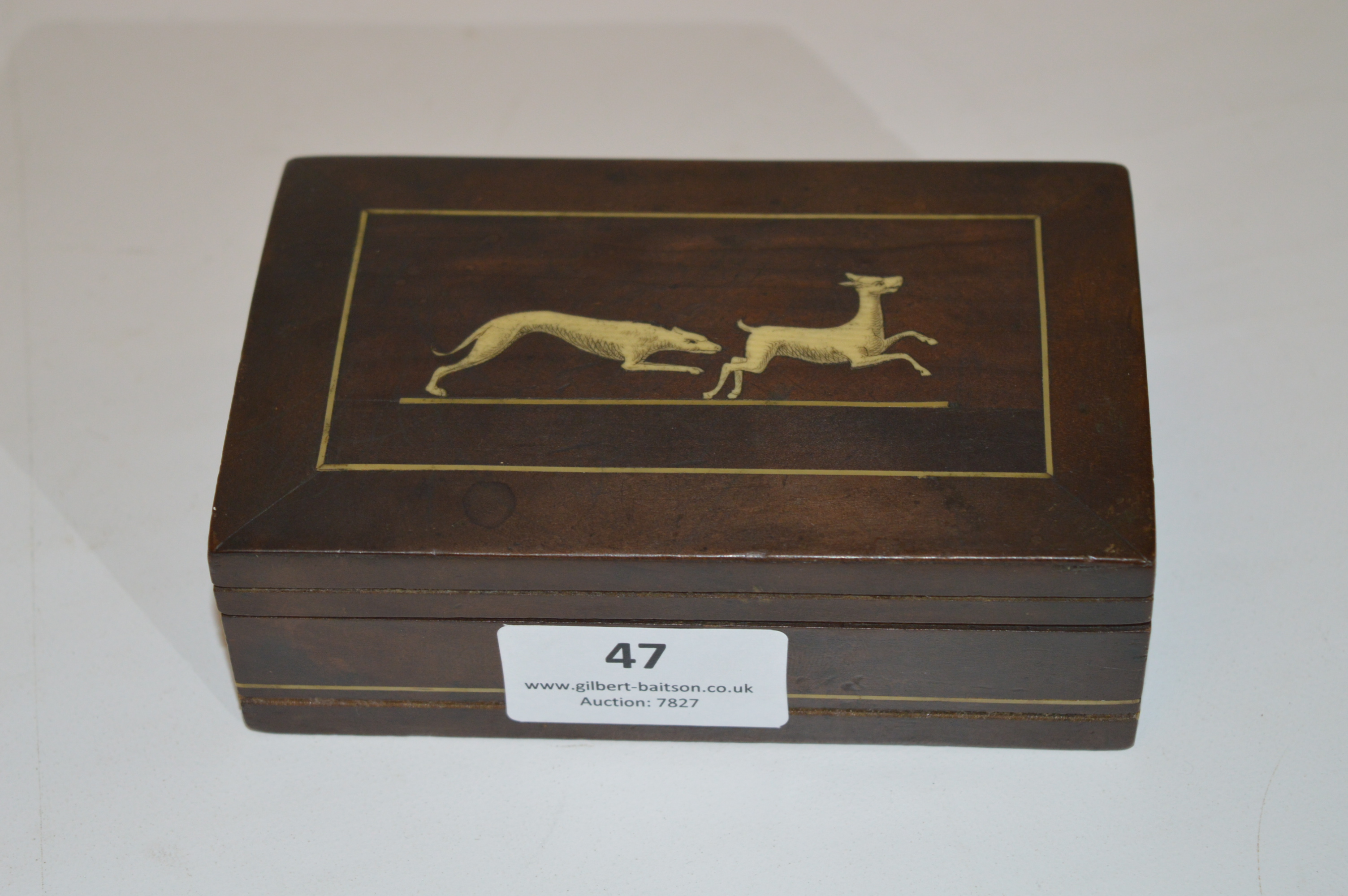 Small Walnut Trinket Box with Ivory Hunting Scene Inlay