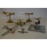 Brass and Diecast Aeroplanes; Spitfire, Hurricane, Lancaster Bomber and Concord