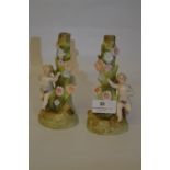 Pair of Pottery Spill Vases with Cherubs