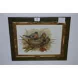 Victorian Painting on Glass "Birds in Nest" by Jane Winship