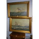 Pair of Gilt Framed Watercolours "Coastal Scenes with Sail Ships" Signed H.A.H 1929