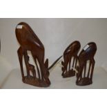 Set of Three African Carved Wood Antelope