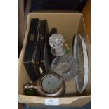Box Containing Cased Cutlery, Decanter, Jug and Wade Pipe Dish