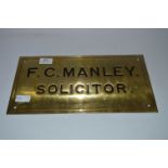 Brass Wall Plaque for F.C. Manley Solicitor