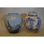 Falcon Ware Decorative Vase "Flying Ducks" and a Masons Willow Pattern Ginger Jar with Lid