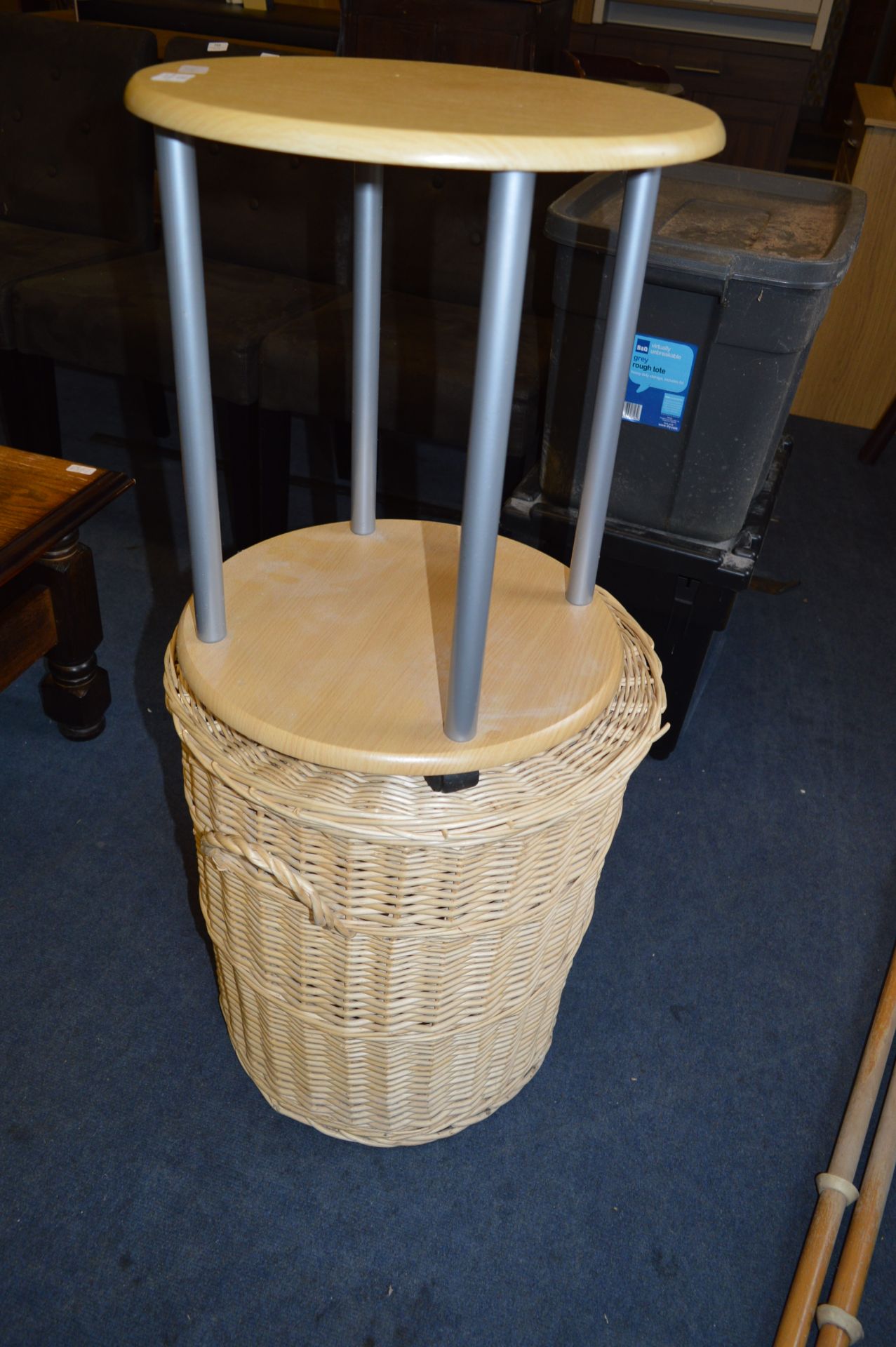 Linen Basket and a Circular Beech Side Table