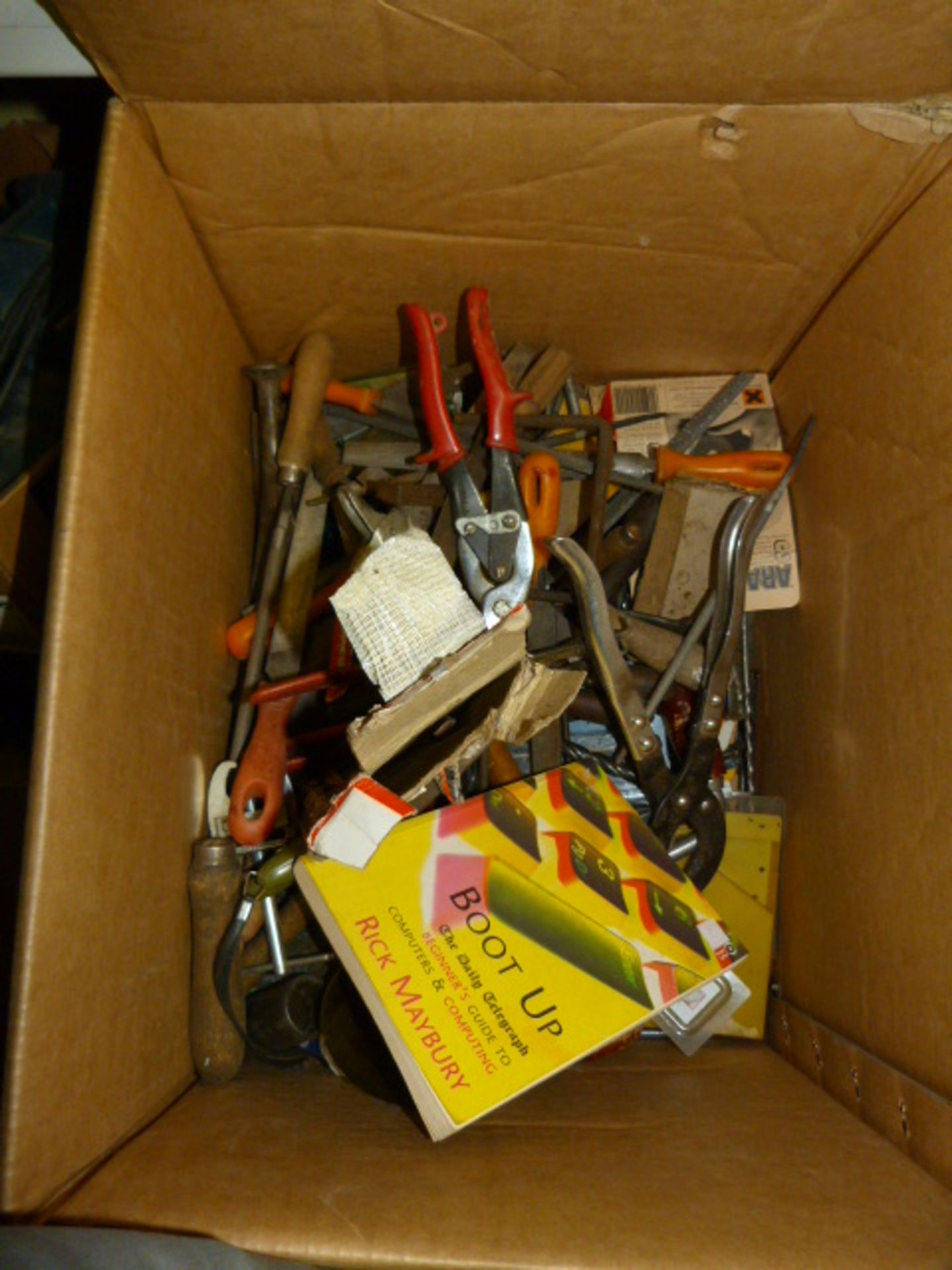 Box Containing Assorted Handtools, Scale Weights, etc.