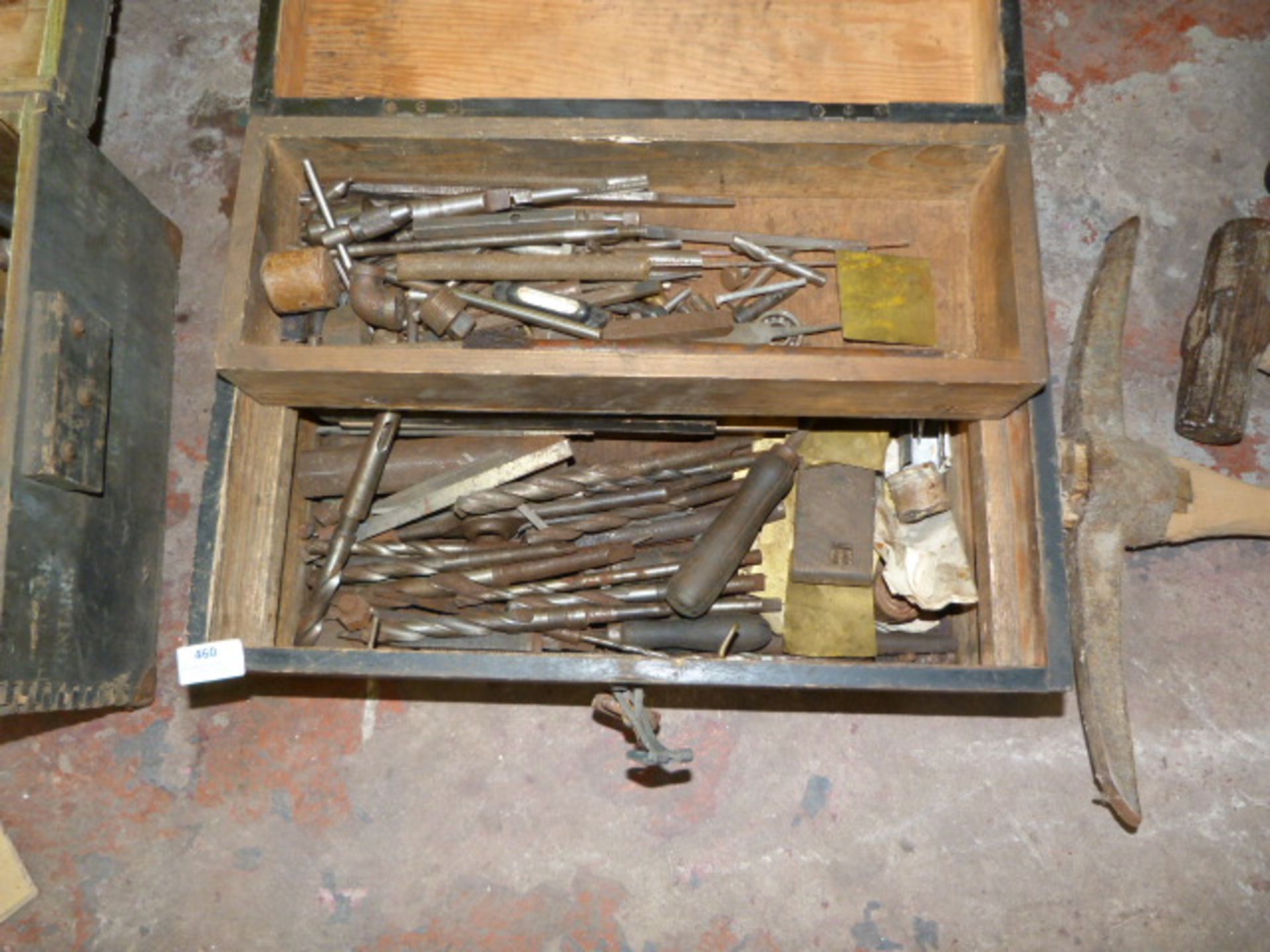 Pine Box Containing Assorted Engineers Tools