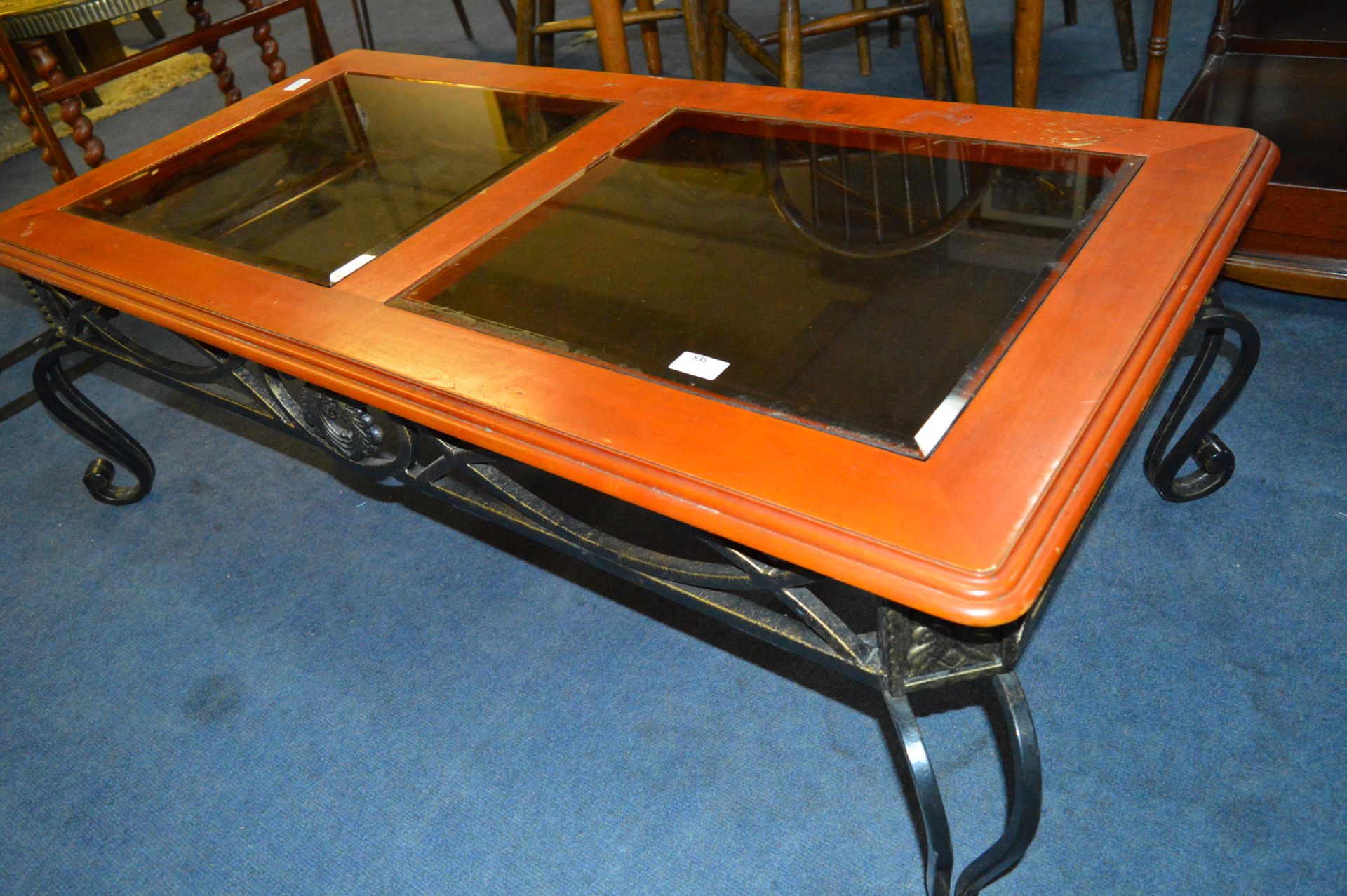 Wrought Metal Based Coffee Table with Glass Inlet Top