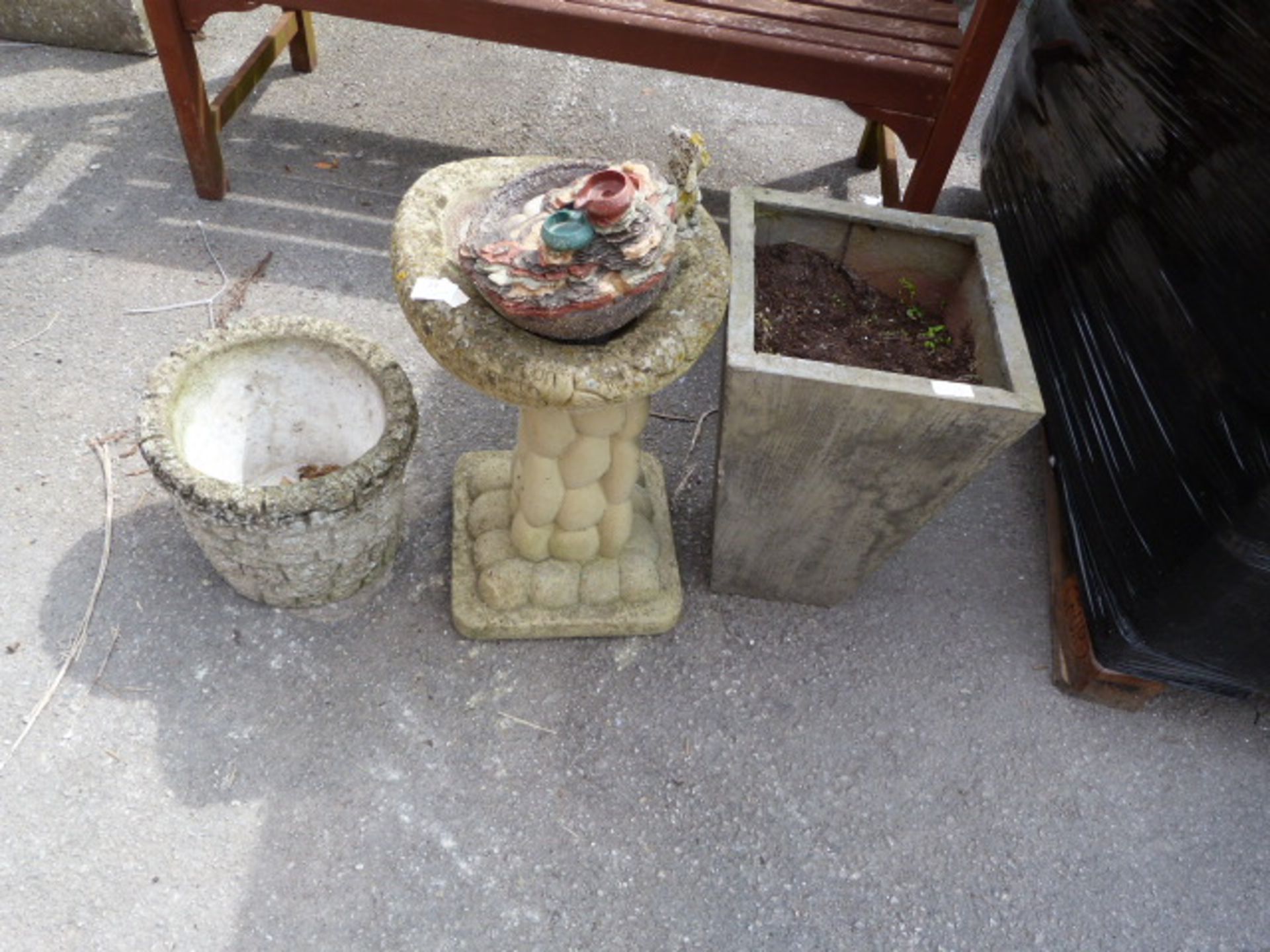 Ornamental Birdbath, Planters, etc.