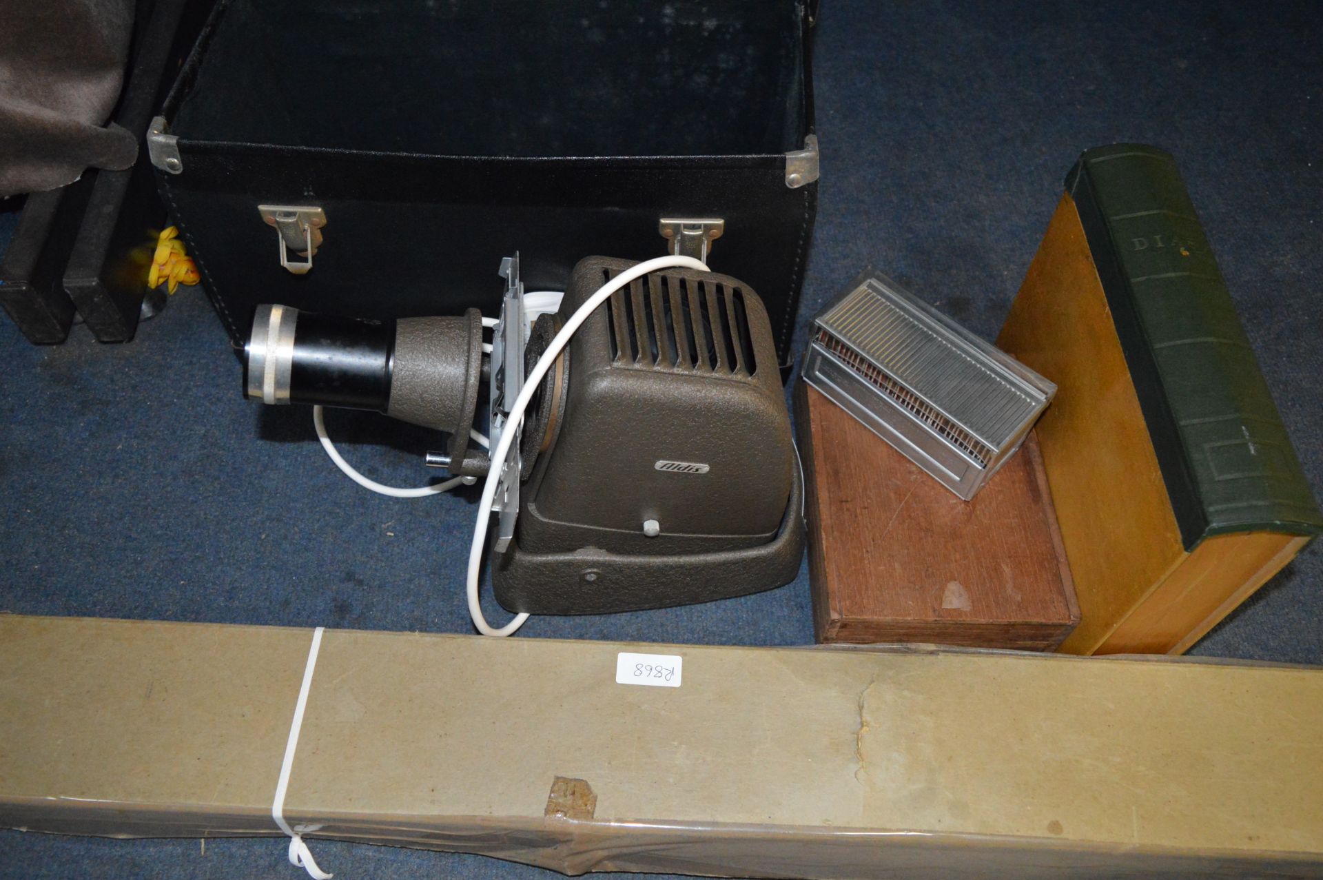 Slide Projector with Screen and Slide Boxes