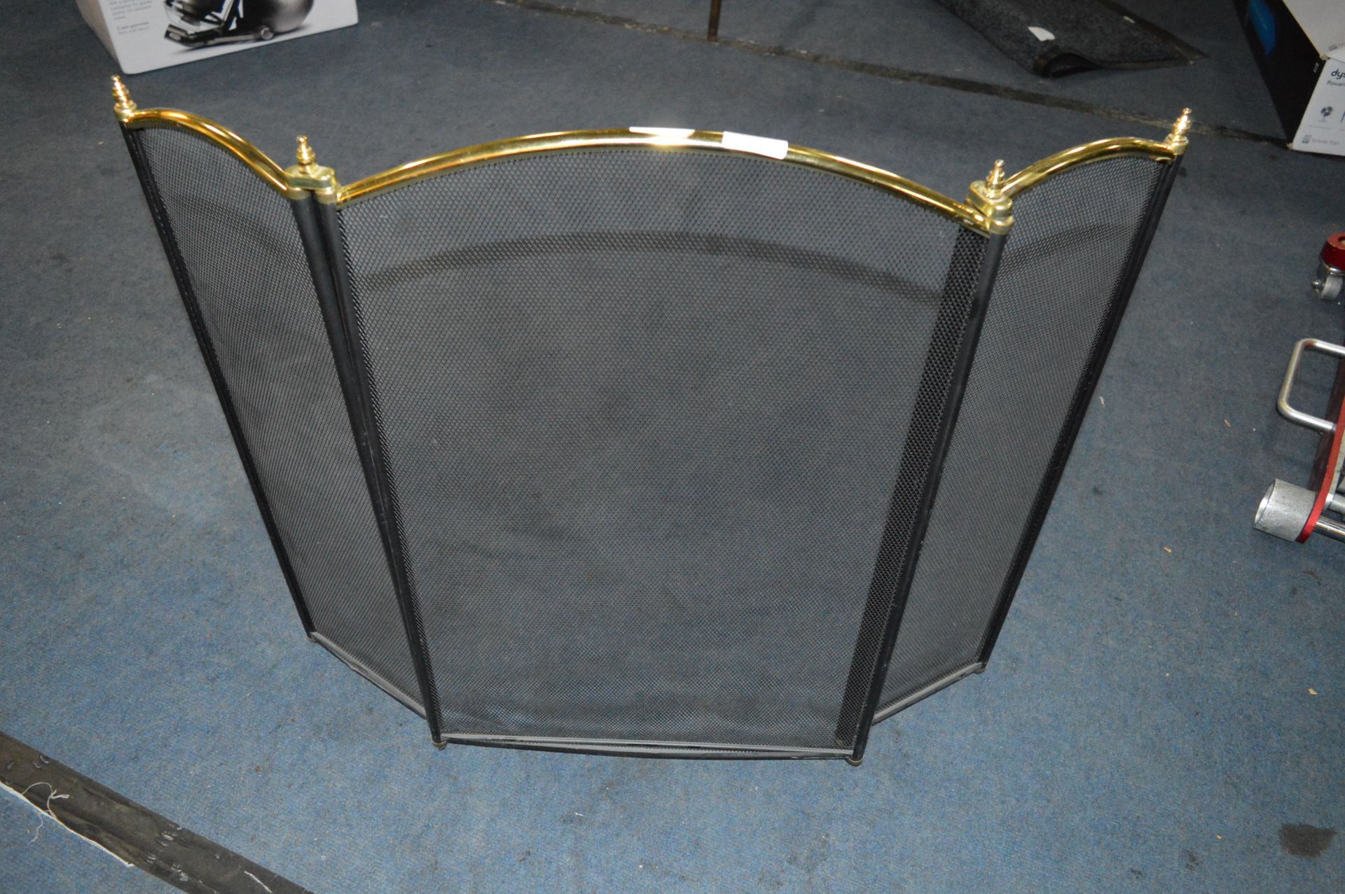 Brass and Black Mesh Three Fold Firescreen