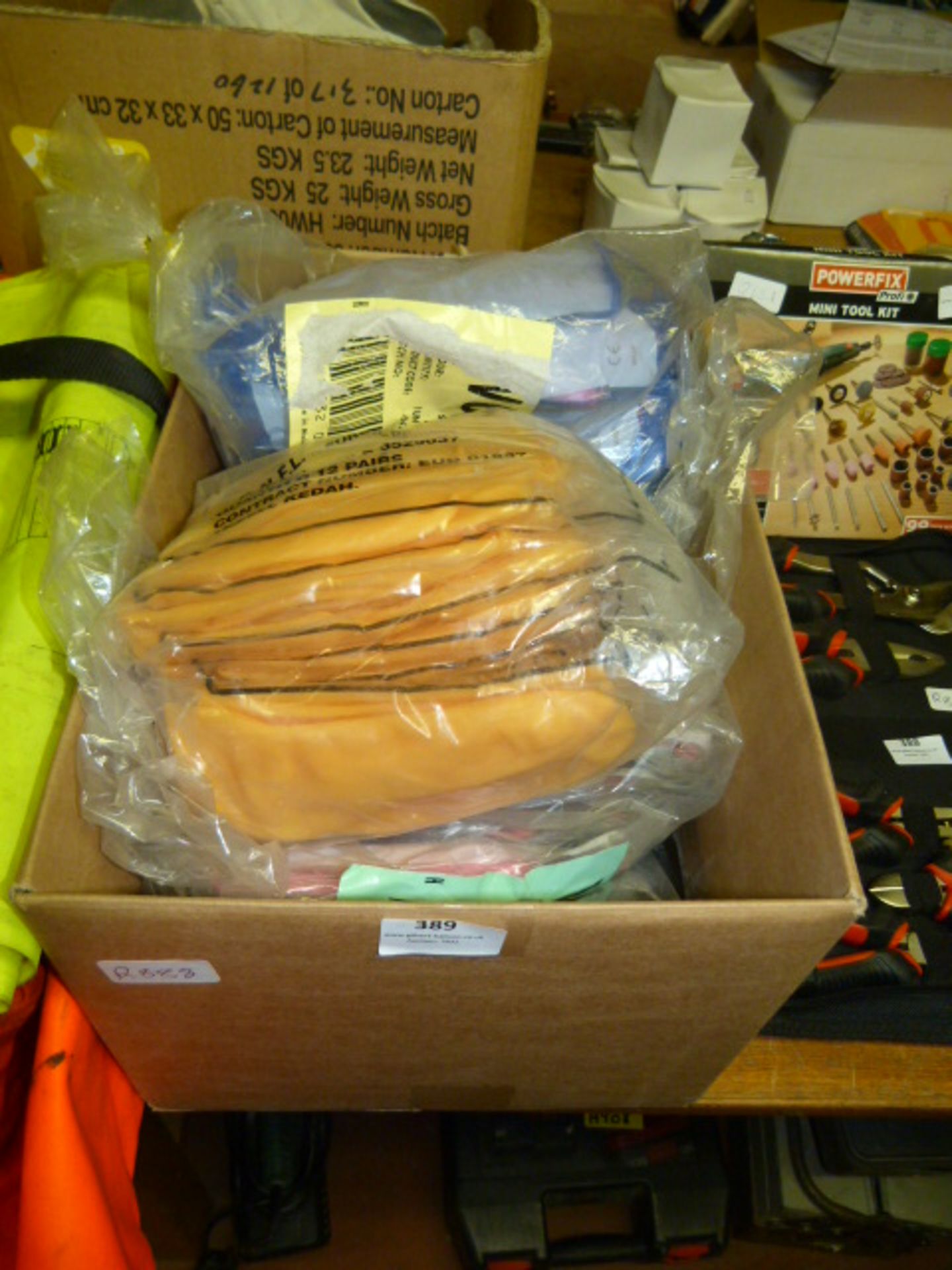 Box Containing Assorted Industrial and Rubber Gloves