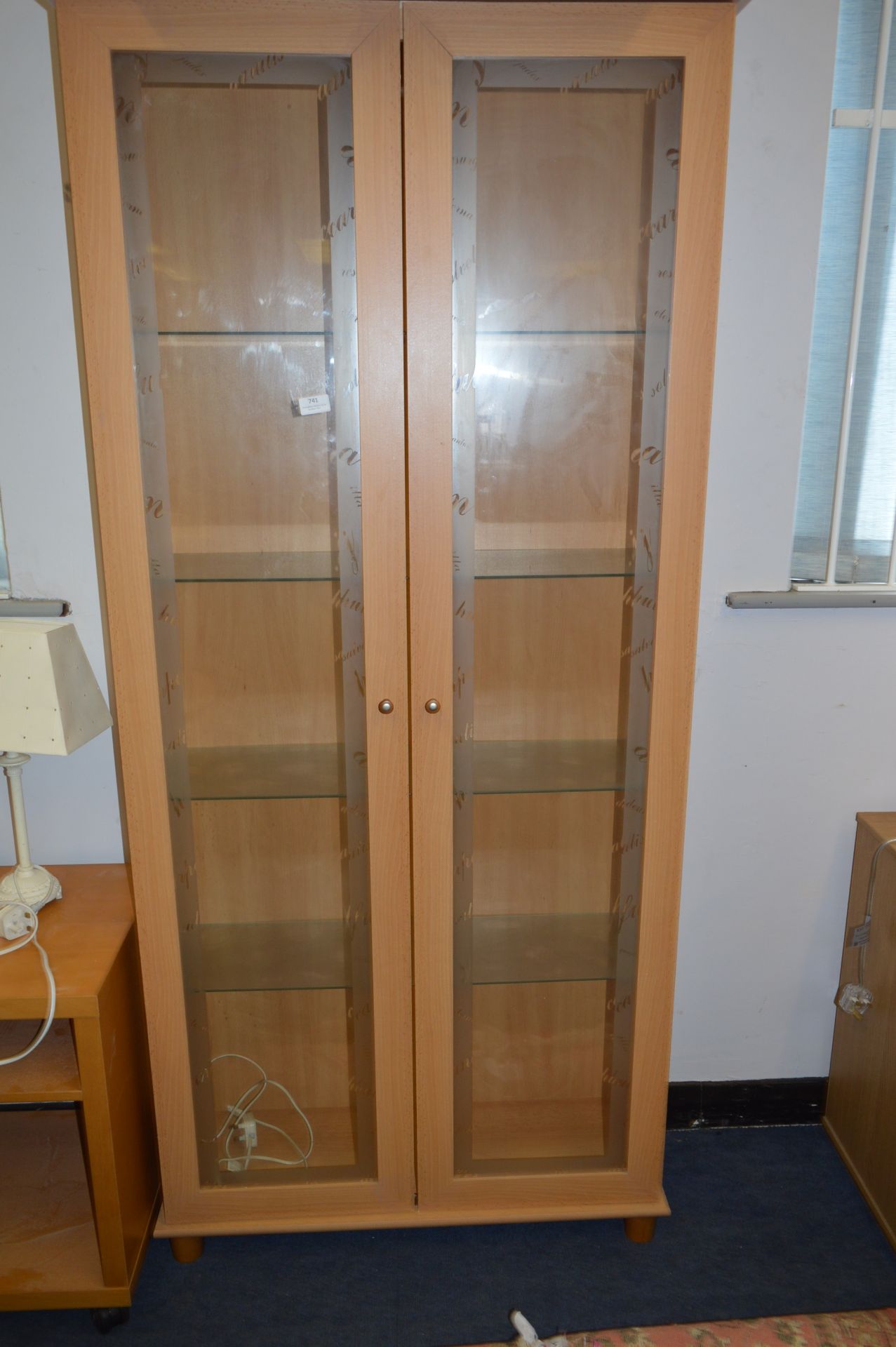 Beech Effect Glazed Door Display Cabinet