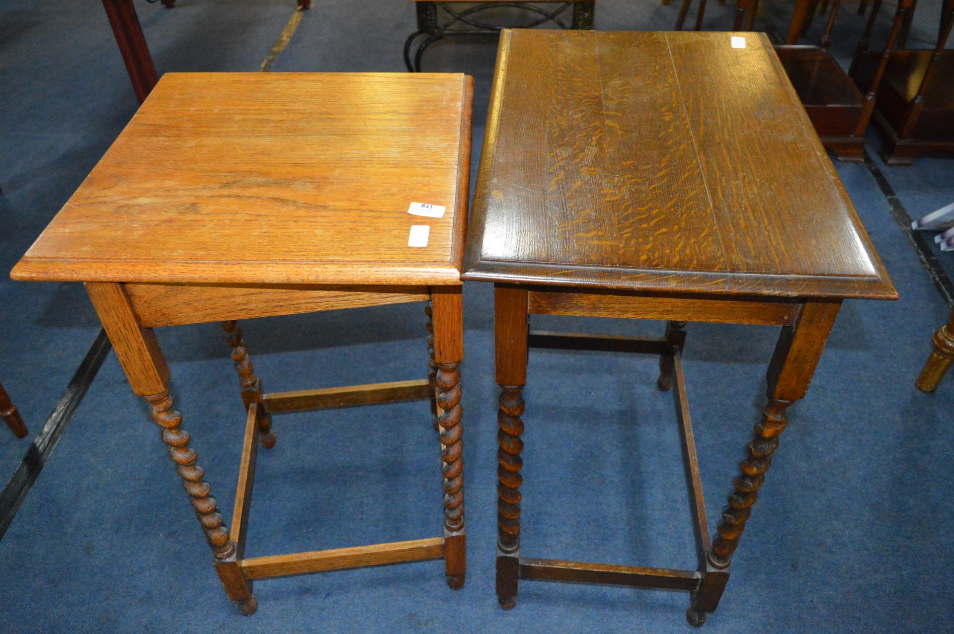 Two Oak Occasional Table on Barley Twist Legs