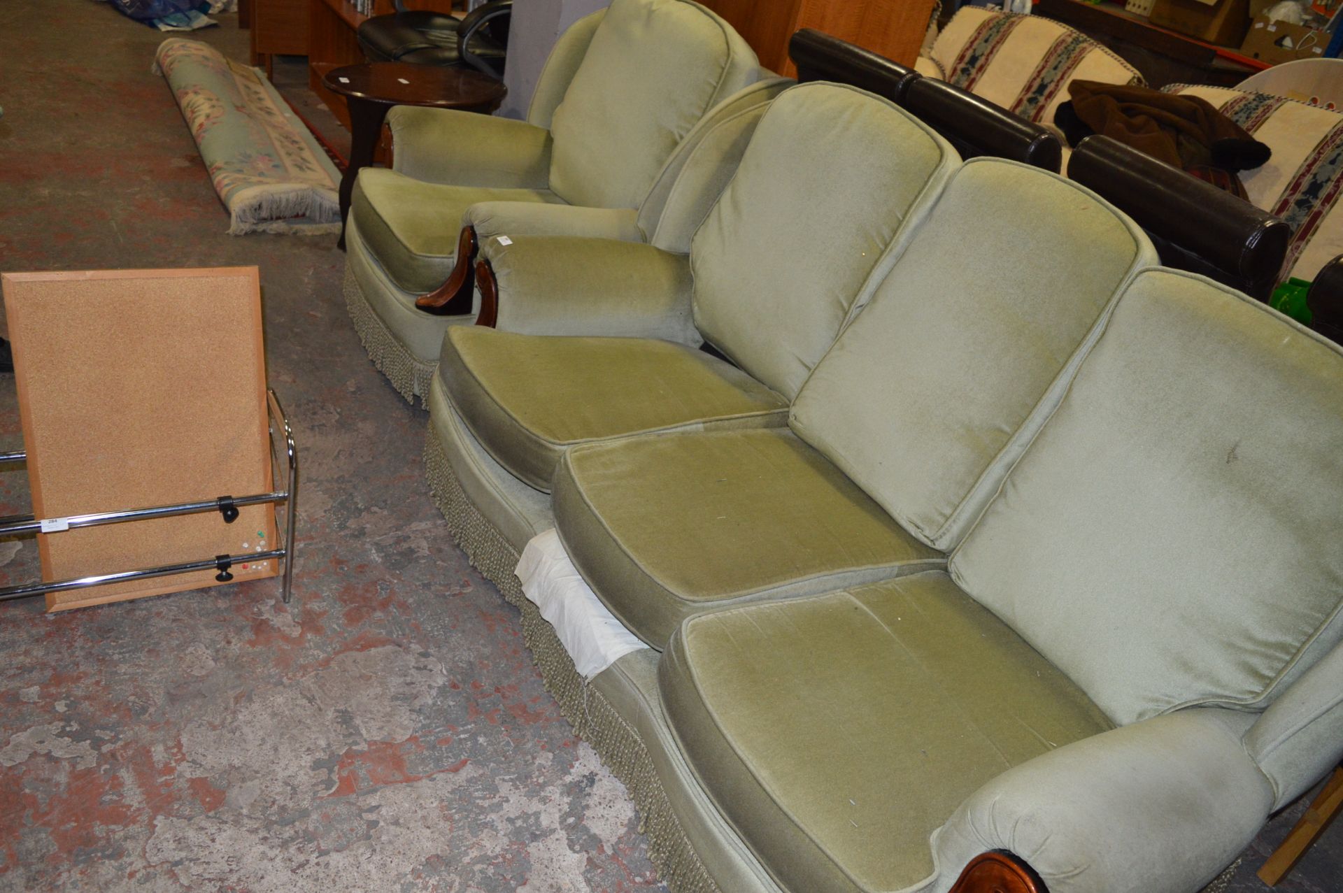 Green Dralon Upholstered Suite; Three Seat Sofa and Armchair