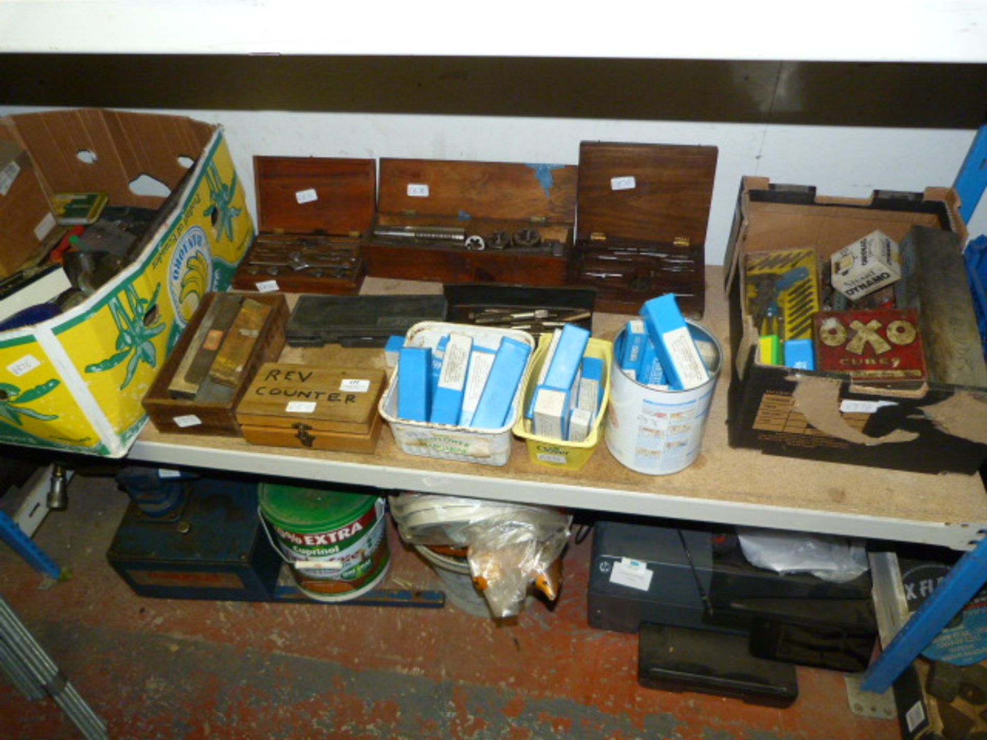 Contents of Shelf; Assorted Taps Dies, Drill Bits, Revolution Counter, etc.