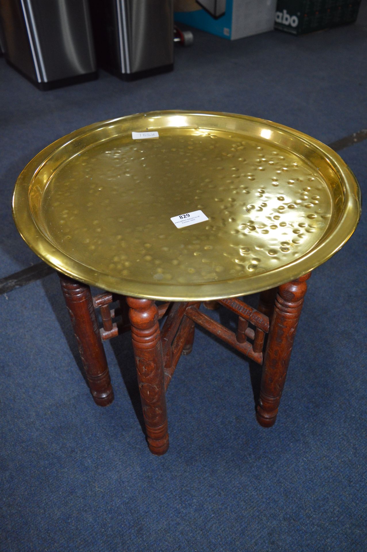 Small Circular Brass Topped Folding Side Table