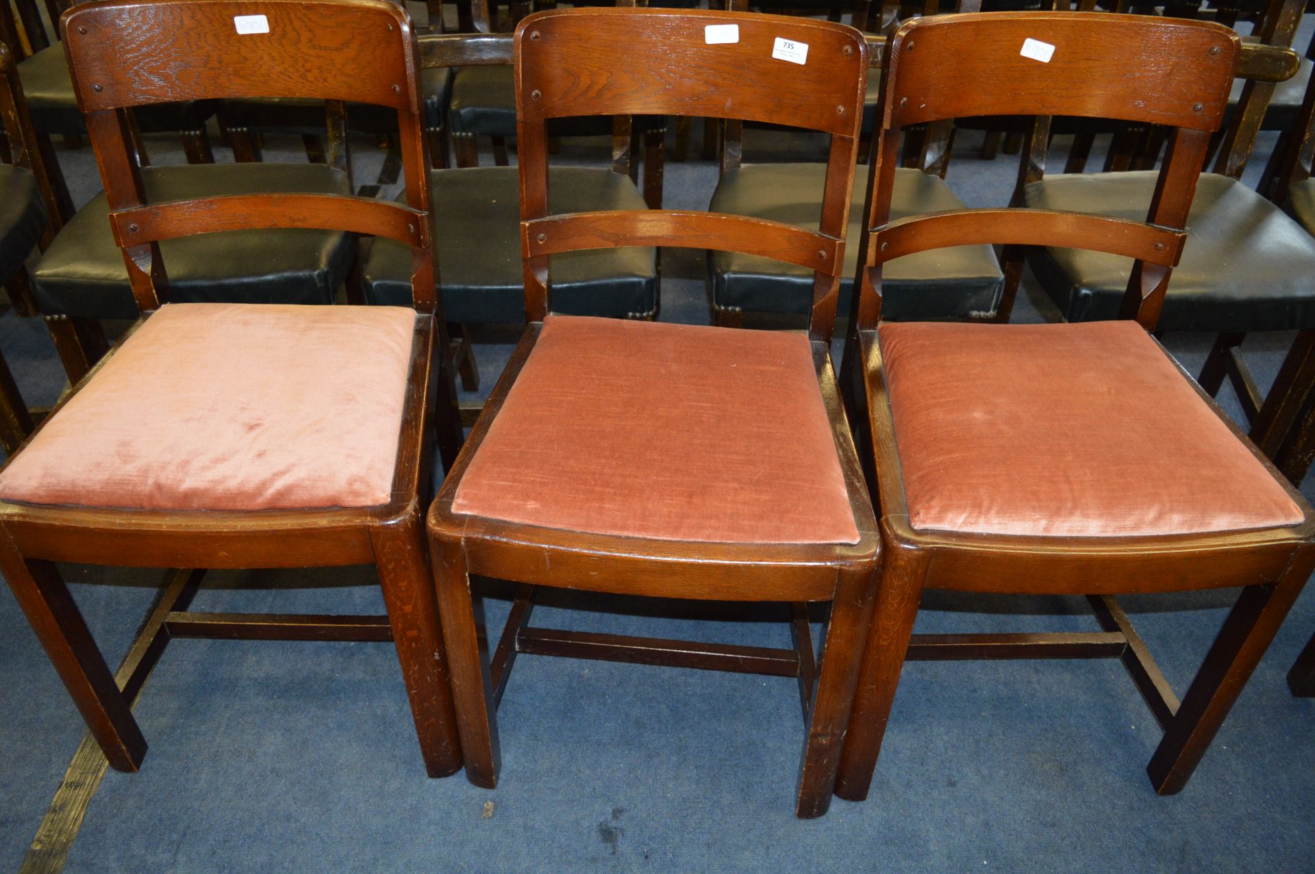 *Set of Three Oak Barback Dining Chairs with Upholstered Seats