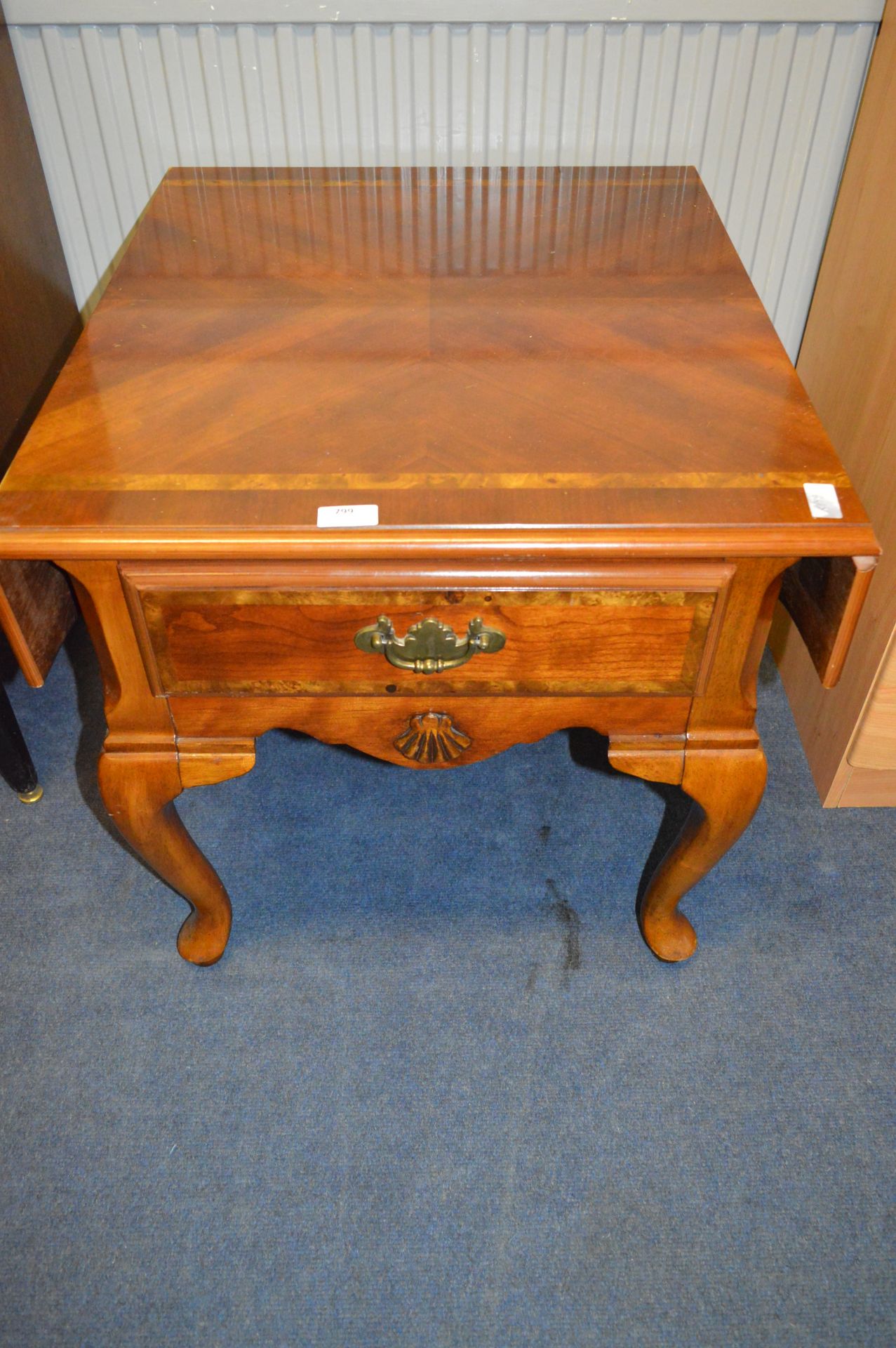 Walnut Side Table with Drop Leaf and Single Drawer