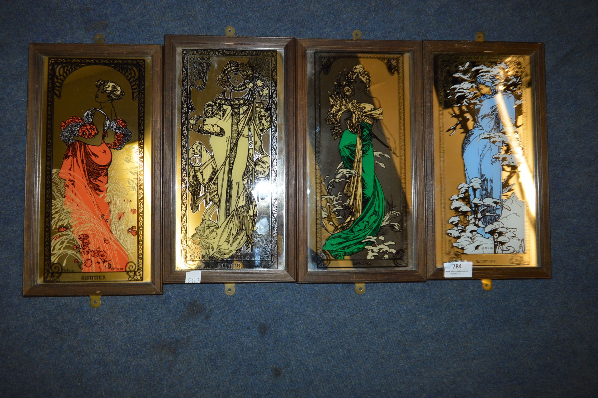 Set of Four Framed Mucha Mirrors "Autumn, Winter, Spring and Summer"