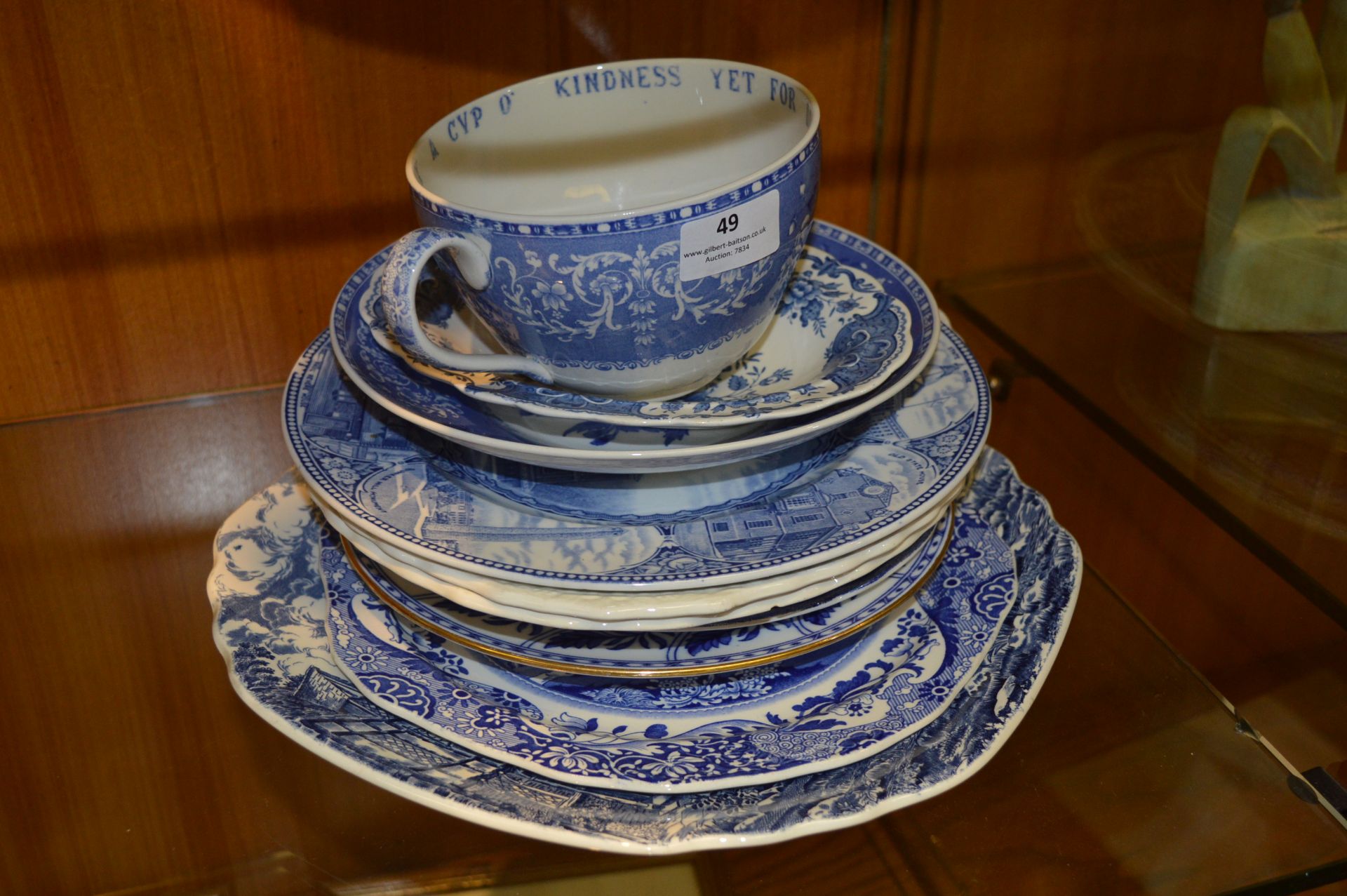 Selection of Blue & White Pottery; Meat Plates, Mug and Wall Plates