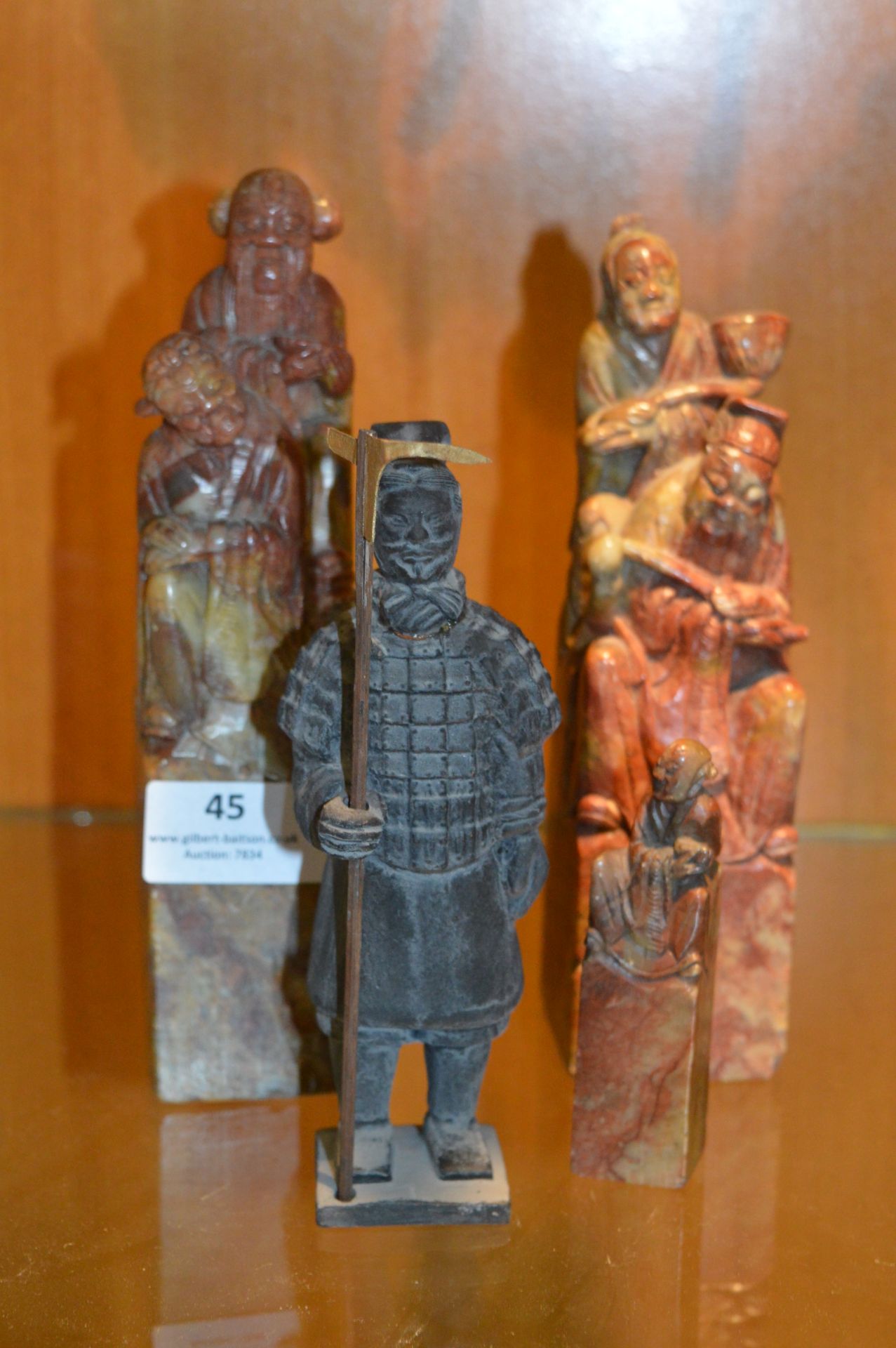 Chinese Carved Stone Figures and a Terracotta Army Figure