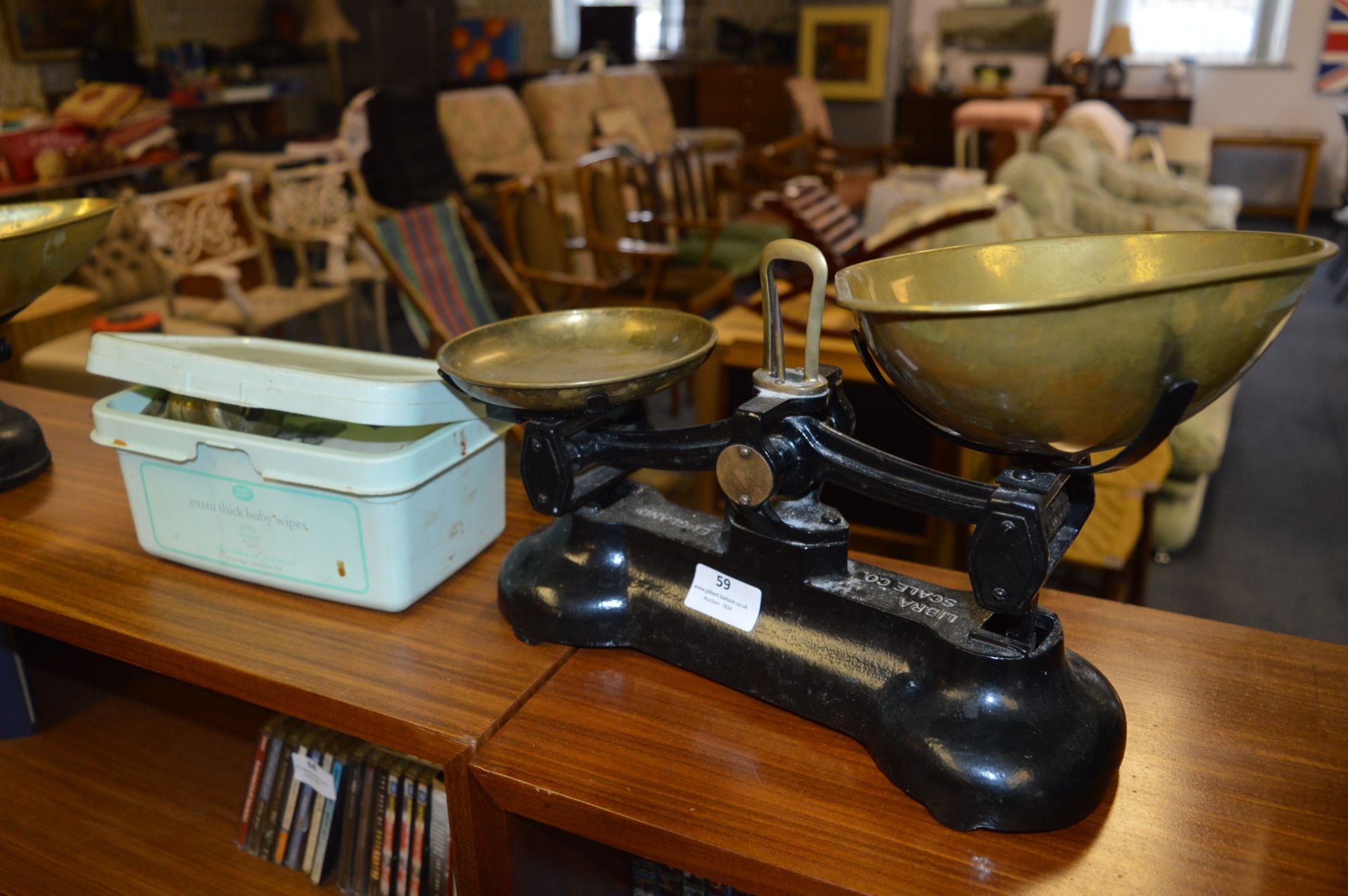 Set of Cast Iron Scales with Brass Pans and Weights