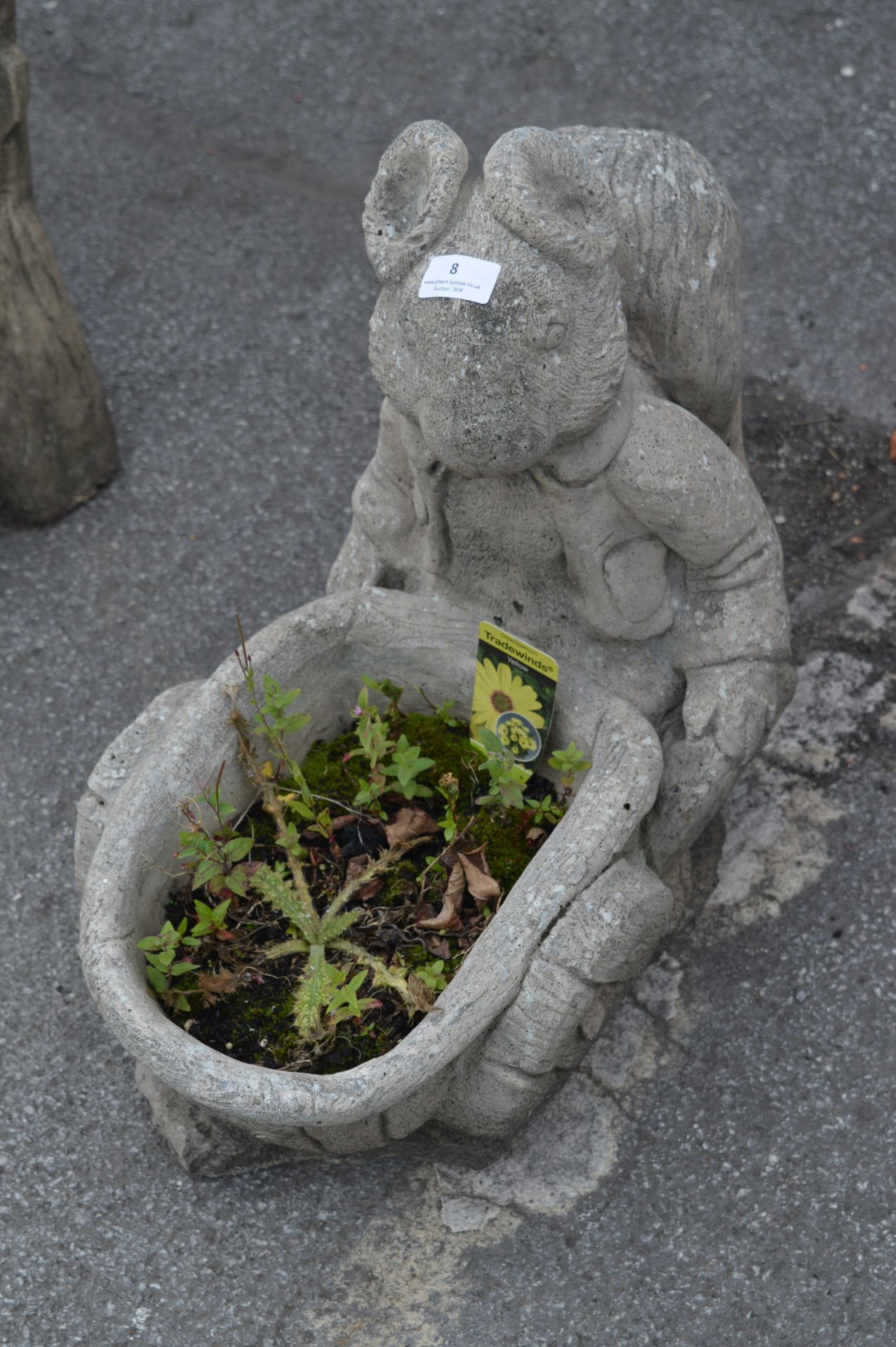 Concrete Garden Ornament Squirrel with Barrow