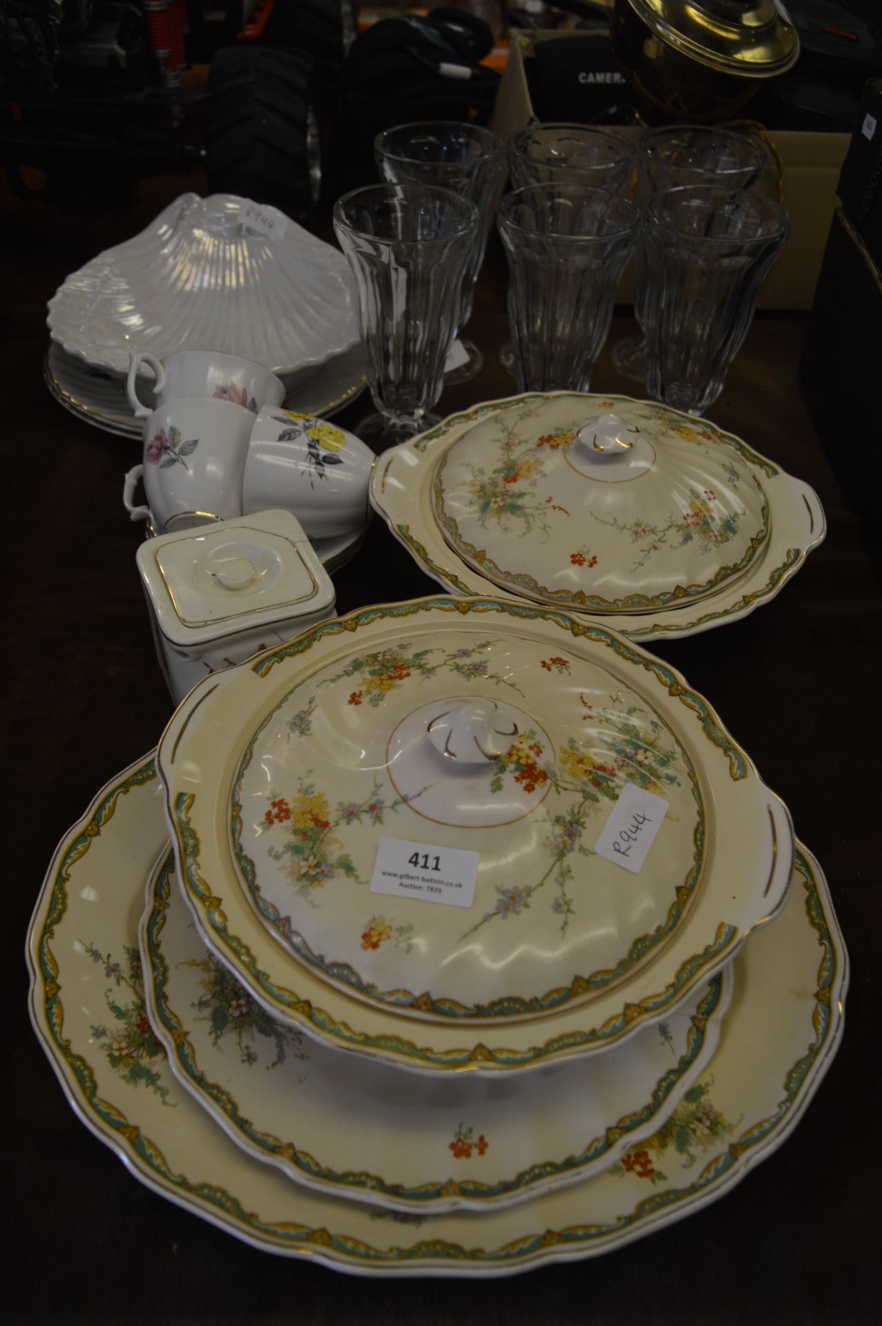 Floral Dinnerware, Tureens, Meat Plate, Sundae Glasses, etc.