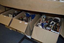 Three Boxes Containing a Large Quantity of Ornaments, Glassware, Wall Plates, etc.