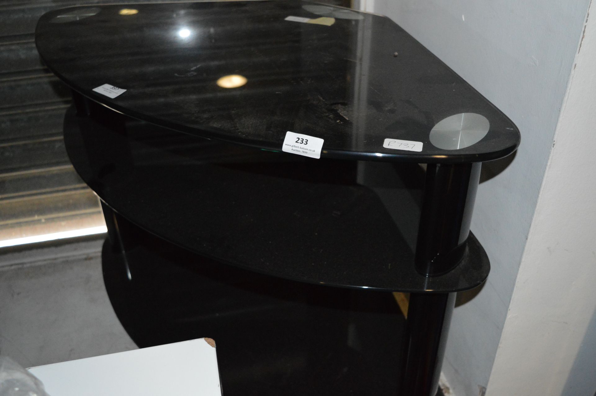 Black Glass Three Tier TV Stand