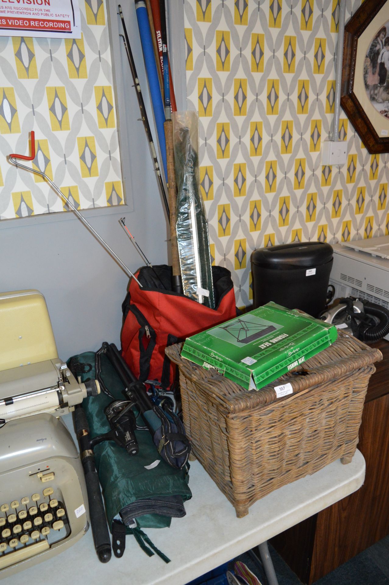 Selection of Fishing Tackle, Quantity of Reels, Seats, Tent and a Wicker Basket, etc.