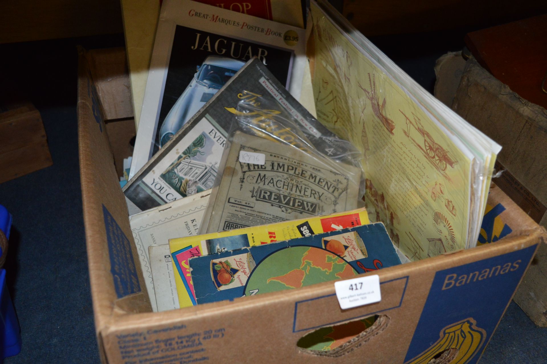 Box Containing Vintage Autocar Magazines, Dunlop Posters, etc.