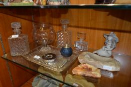 Collection of Glassware; Decanters, Bottle Trinket Tray, etc.