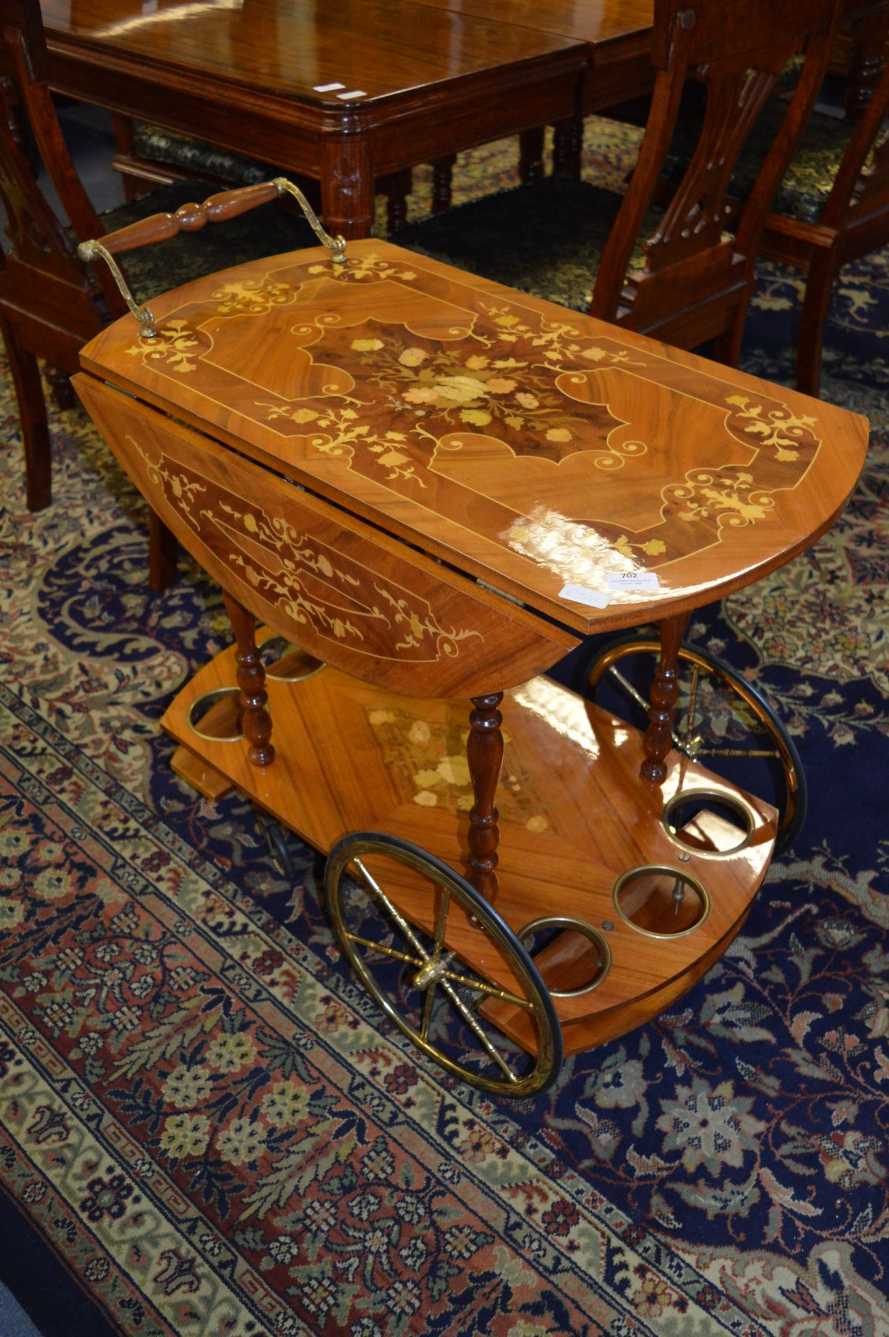 Walnut Two Tier Inlaid Drinks Trolley