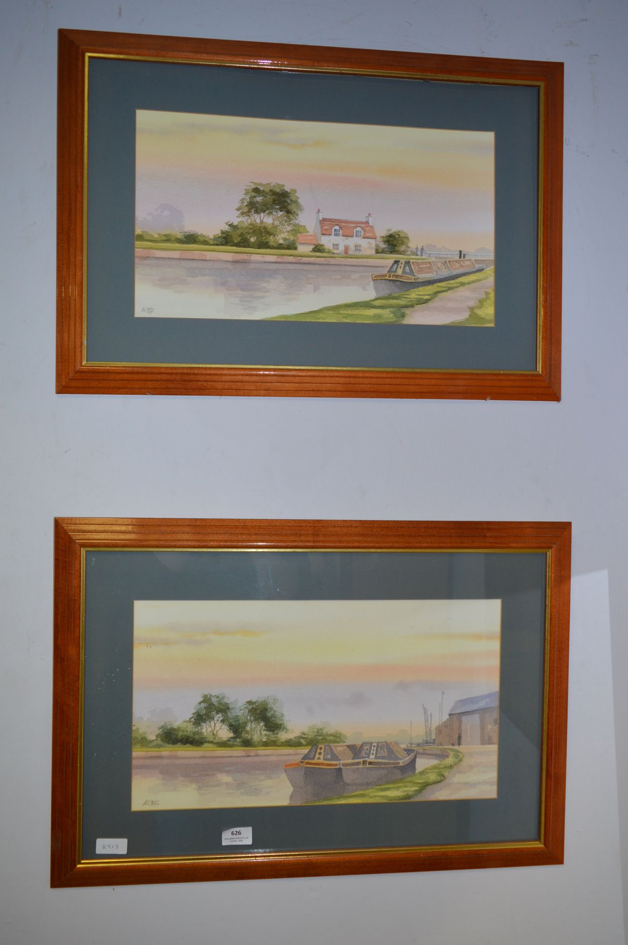 Pair of Framed Watercolours "Grand Union Canal Barges"