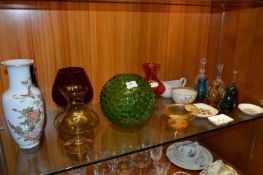 Selection of Coloured Glassware, Pottery Vases and Dishes